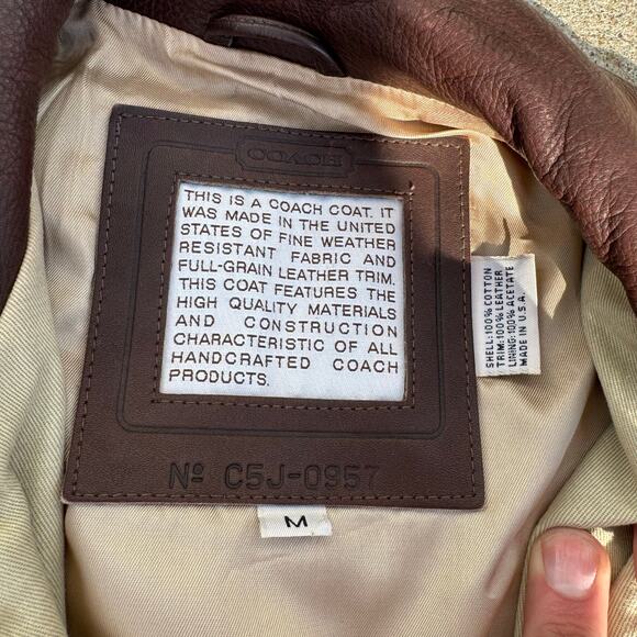 Vintage COACH C5J-0957 Barn Trench Coat Jacket, Handmade in USA Mens size M READ - Picture 6 of 14